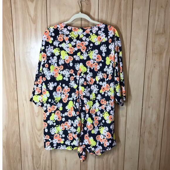 Jones New York Pink & Yellow Daisy Print Round Neck 3/4 Sleeves Top 2X - Picture 1 of 5